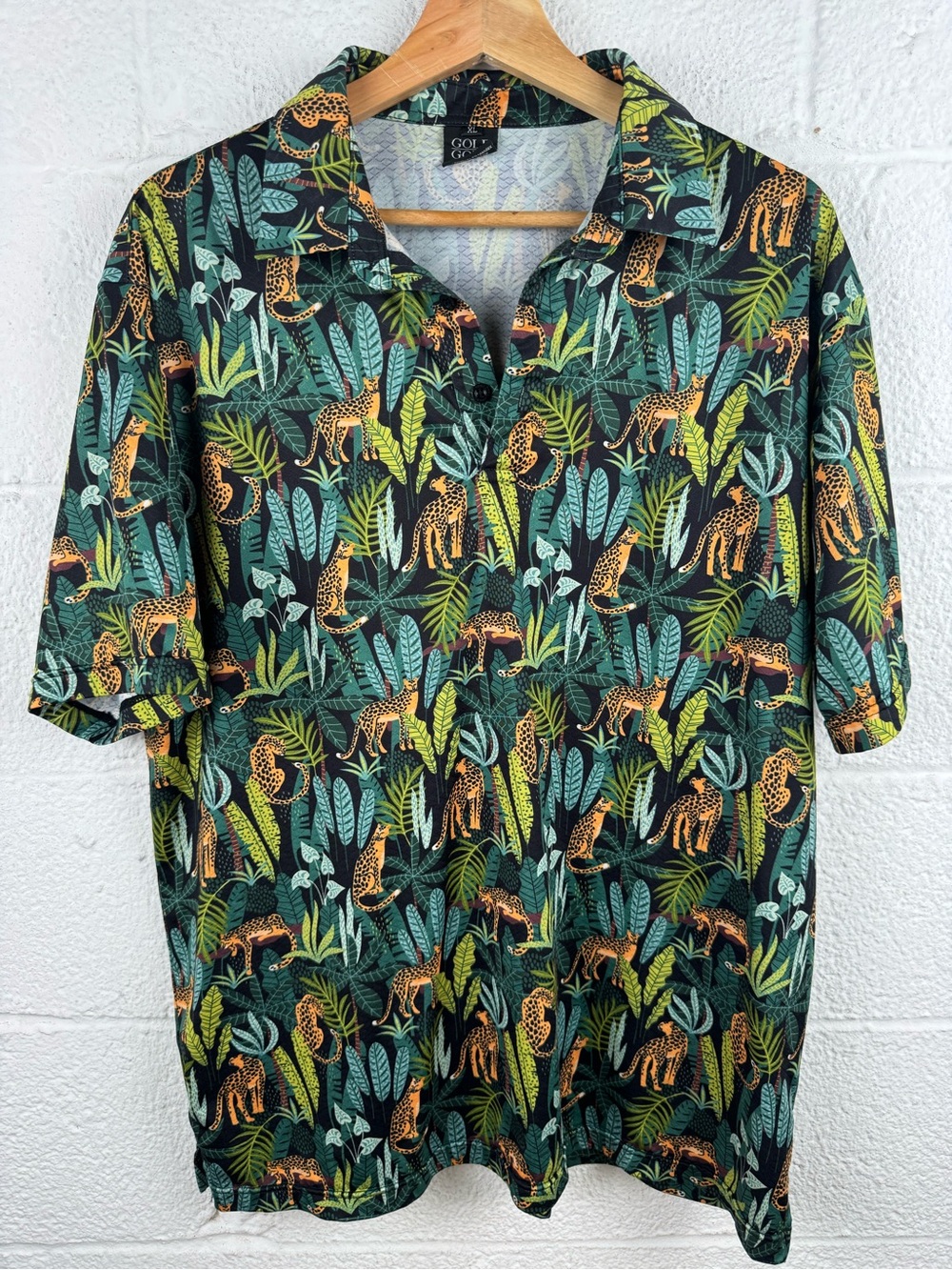 Golf Gods Jungle Time Cool Tech Performance Golf Polo Men’s XL Cheetah Leopard